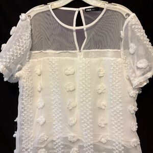 Ina White Sheer Pom-Pom Textured Blouse